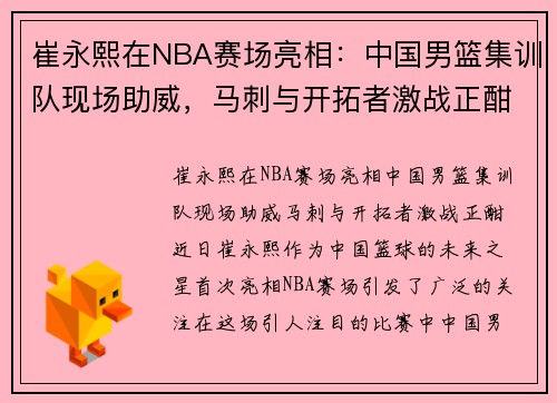 崔永熙在NBA赛场亮相：中国男篮集训队现场助威，马刺与开拓者激战正酣