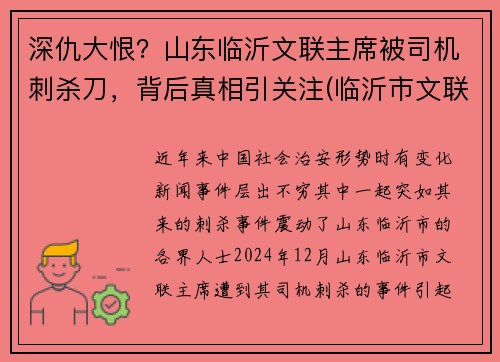 深仇大恨？山东临沂文联主席被司机刺杀刀，背后真相引关注(临沂市文联电话)