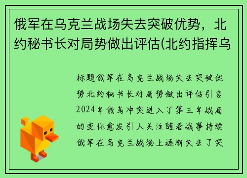 俄军在乌克兰战场失去突破优势，北约秘书长对局势做出评估(北约指挥乌克兰开战)