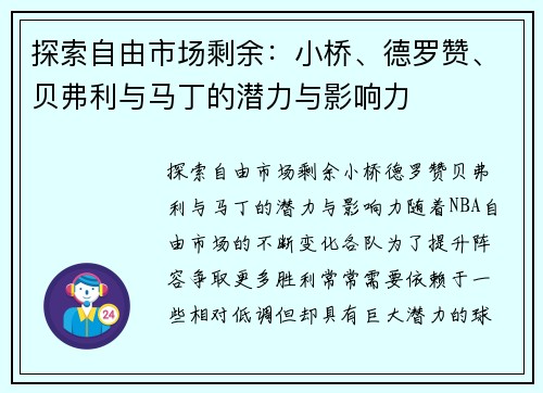 探索自由市场剩余：小桥、德罗赞、贝弗利与马丁的潜力与影响力