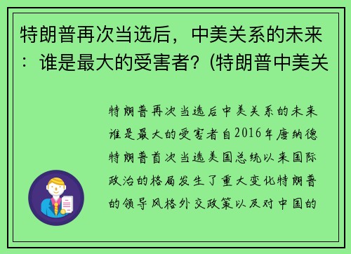 特朗普再次当选后,中美关系的未来:谁是最大的受害者?(特朗普中美关系总结) 特朗普再次当选后,中美关系的未来:谁是最大的受害者?(特朗普中美关系总结)