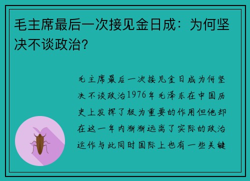 毛主席最后一次接见金日成：为何坚决不谈政治？